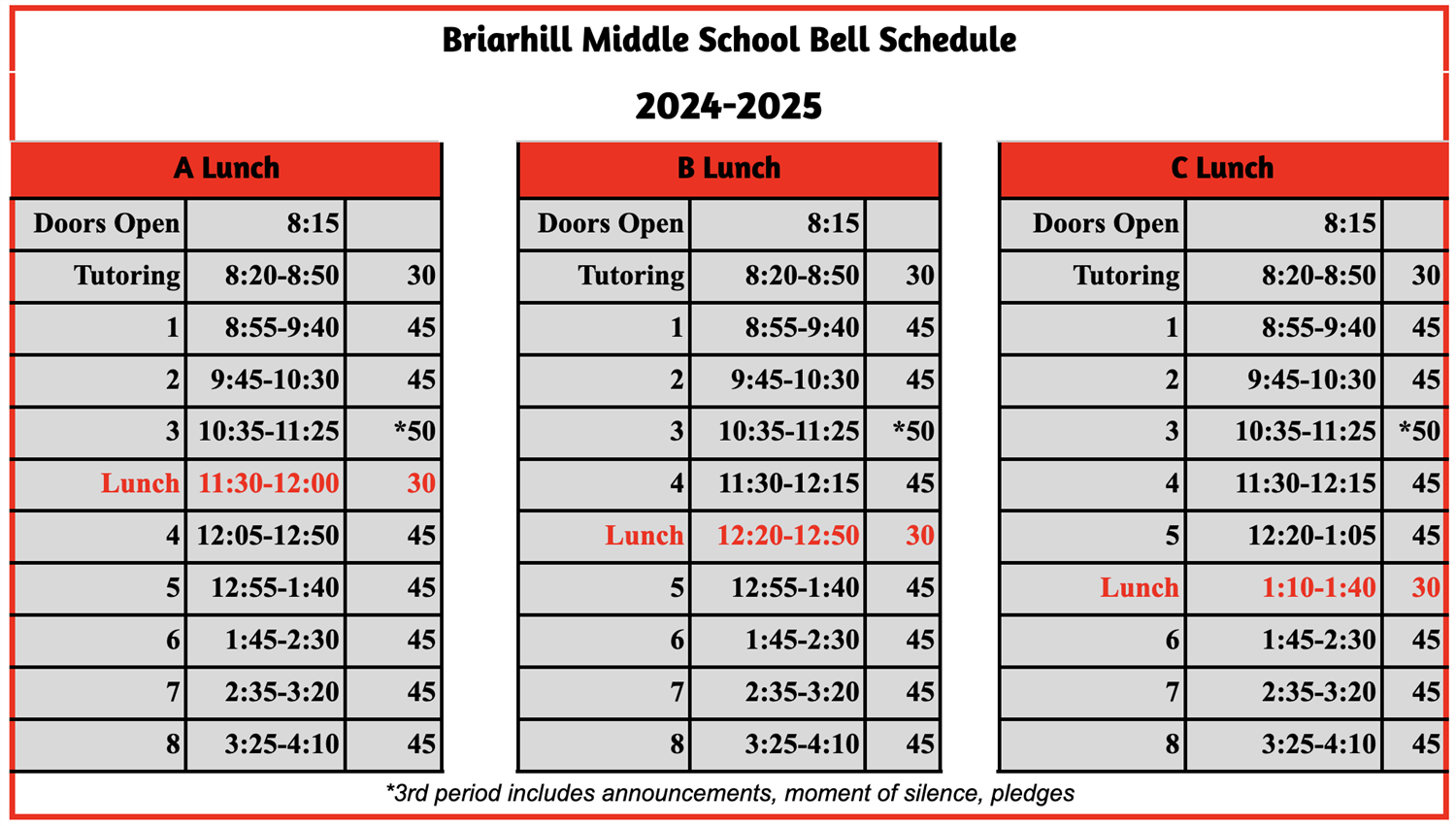 Briarhill Bell Schedule