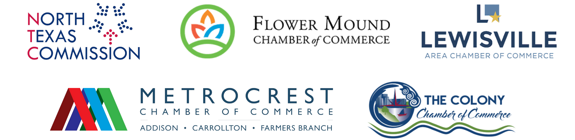 Logos: North Texas Commission, Flower Mound Chamber, Lewisville Area Chamber, Metrocrest Chamber, The COlony Chamber