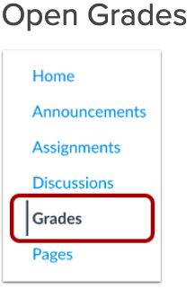 Screen capture of course navigation to open grades