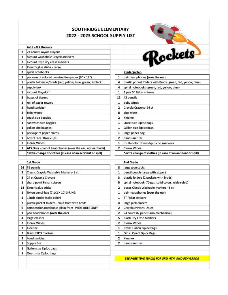 Supply Lists  Loma Ridge Elementary