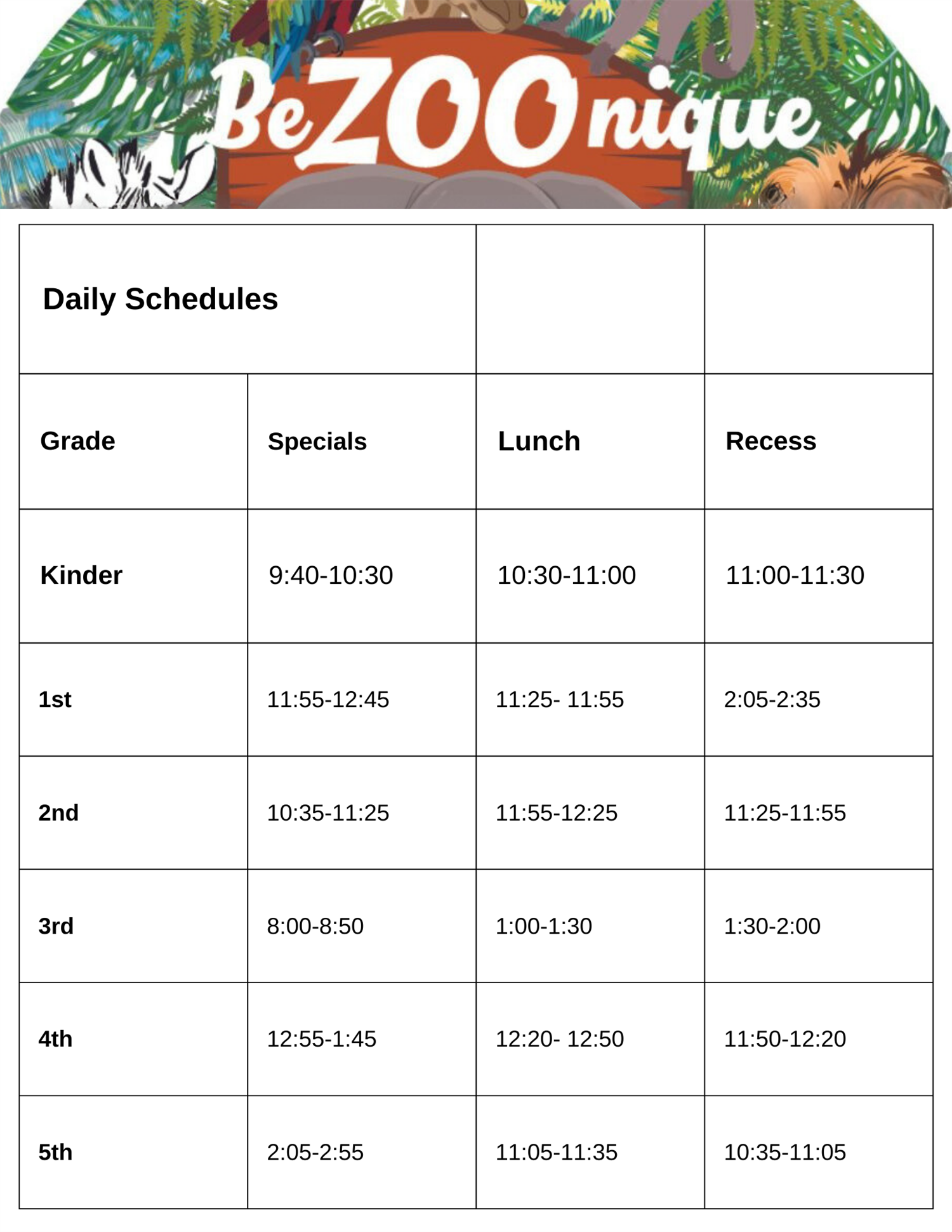daily schedule