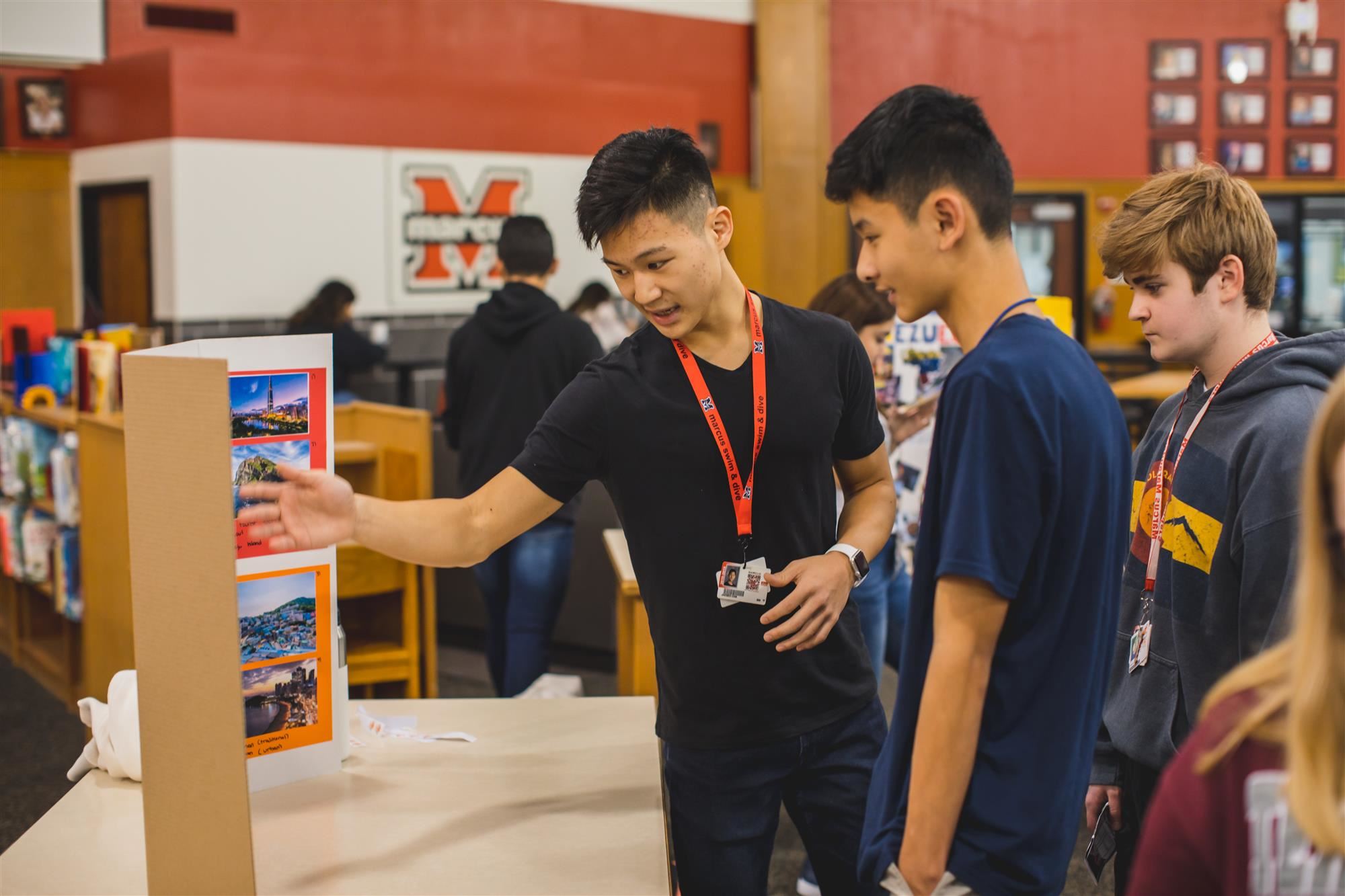 MHS student talks to fellow students about South Korea. 2019 