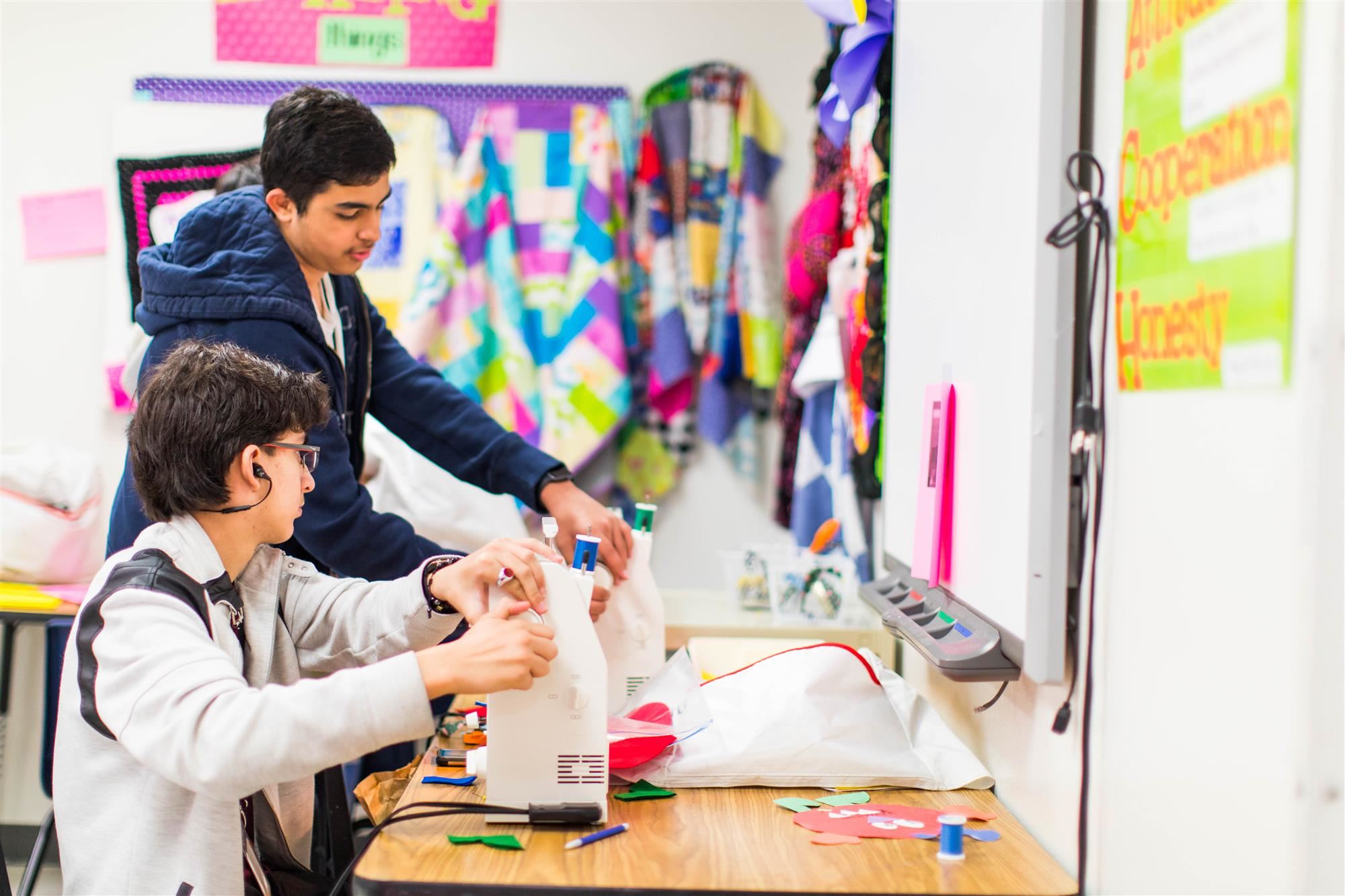 Creek Valley Middle School students sew stuffed monsters for Hebron Valley Elementary kindergartners. 2019 