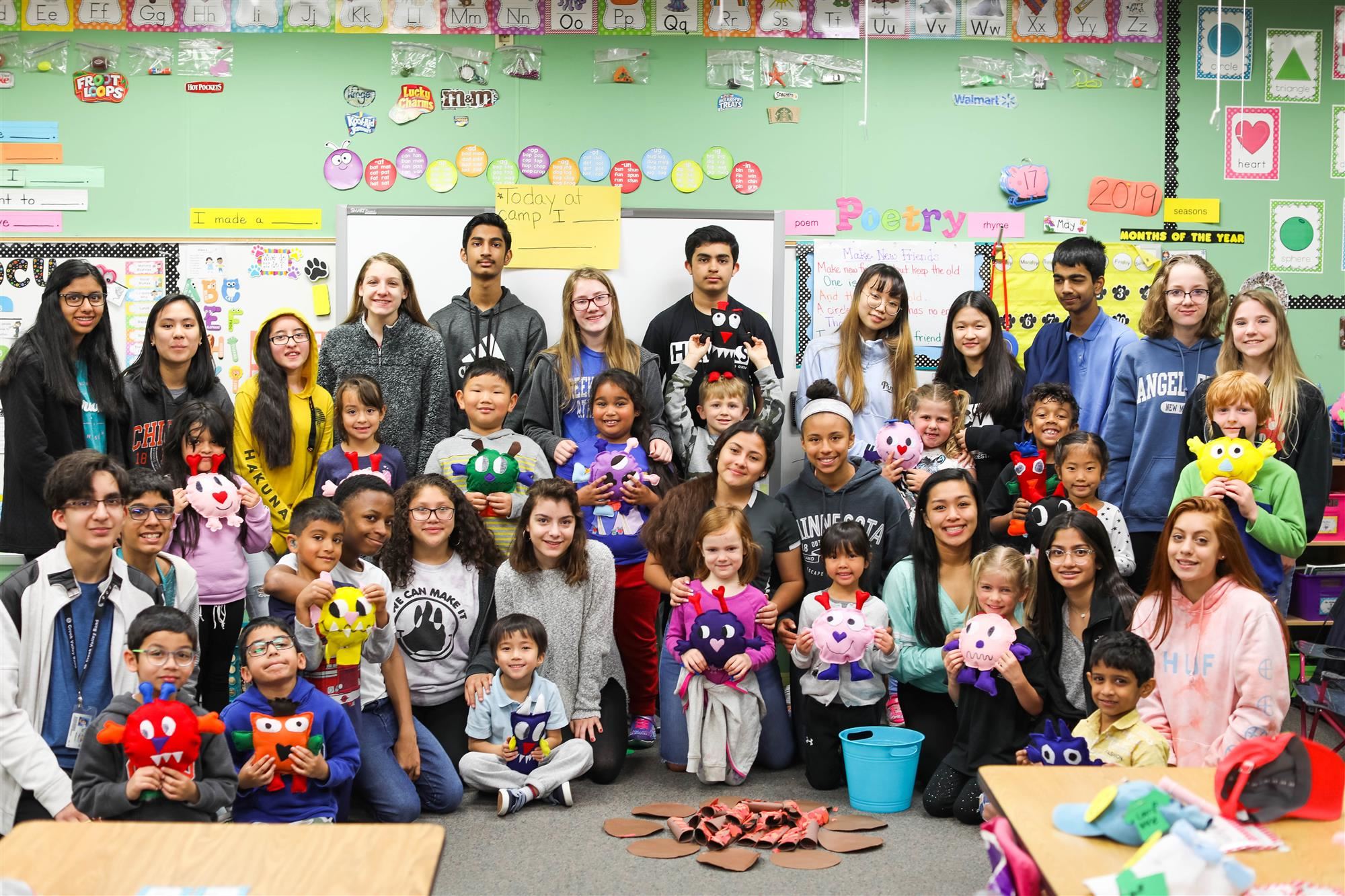 Creek Valley middle school students make stuffed monster dolls for Hebron Valley Elementary kindergartners. 2019 