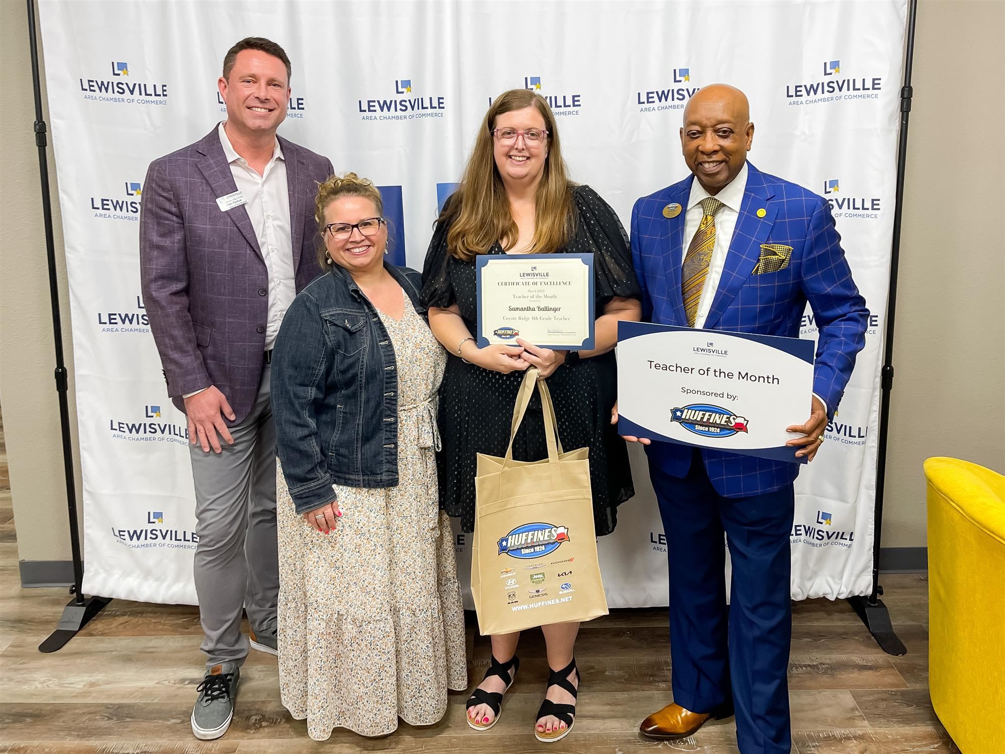Coyote Ridge Elementary teacher Samantha Ballinger Lewisville Chamber Teacher of the Month. April 2023