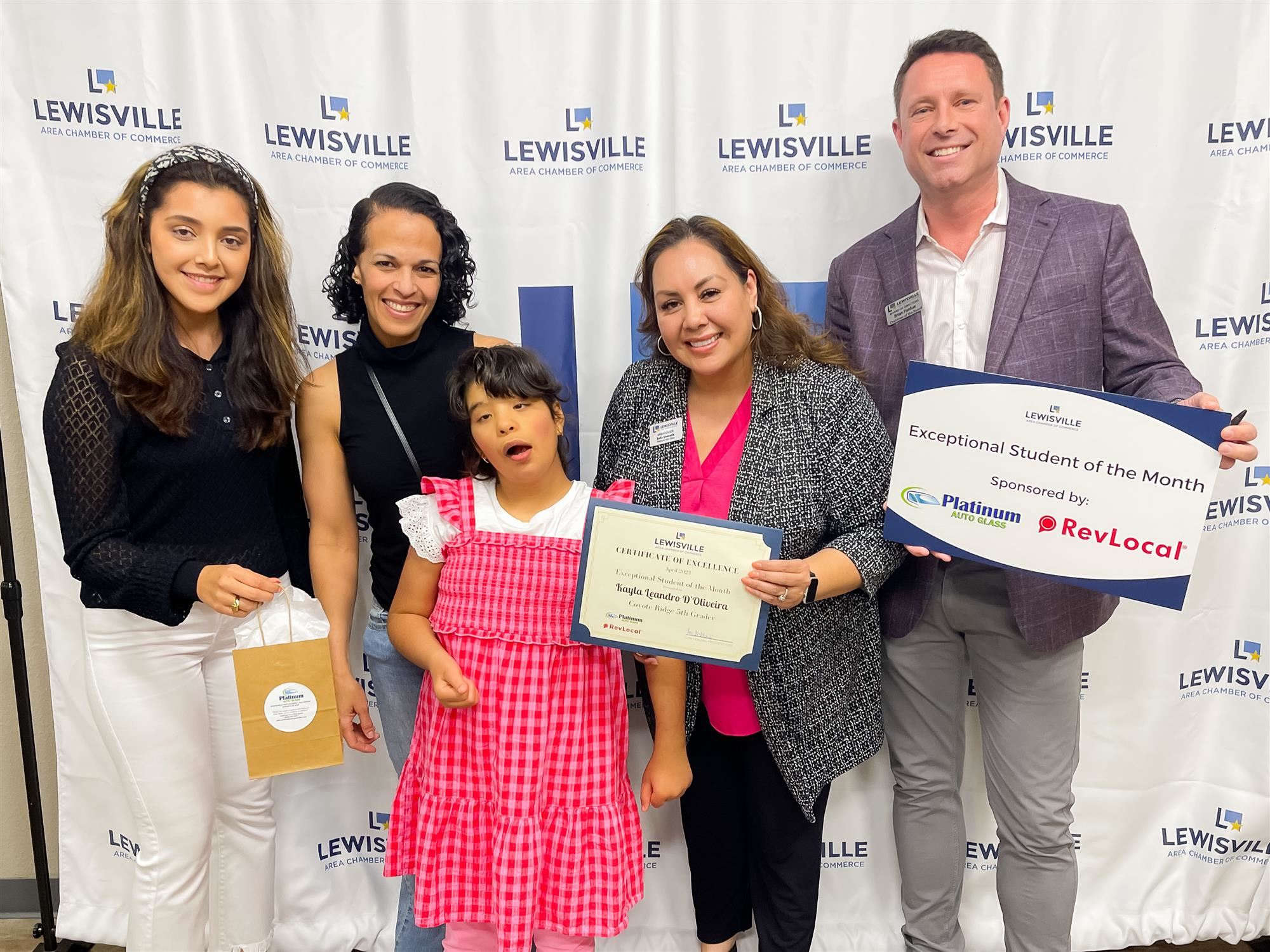 Coyote Ridge Elementary student Kayla LD named Lewisville Chamber Exceptional Student of the Month. 