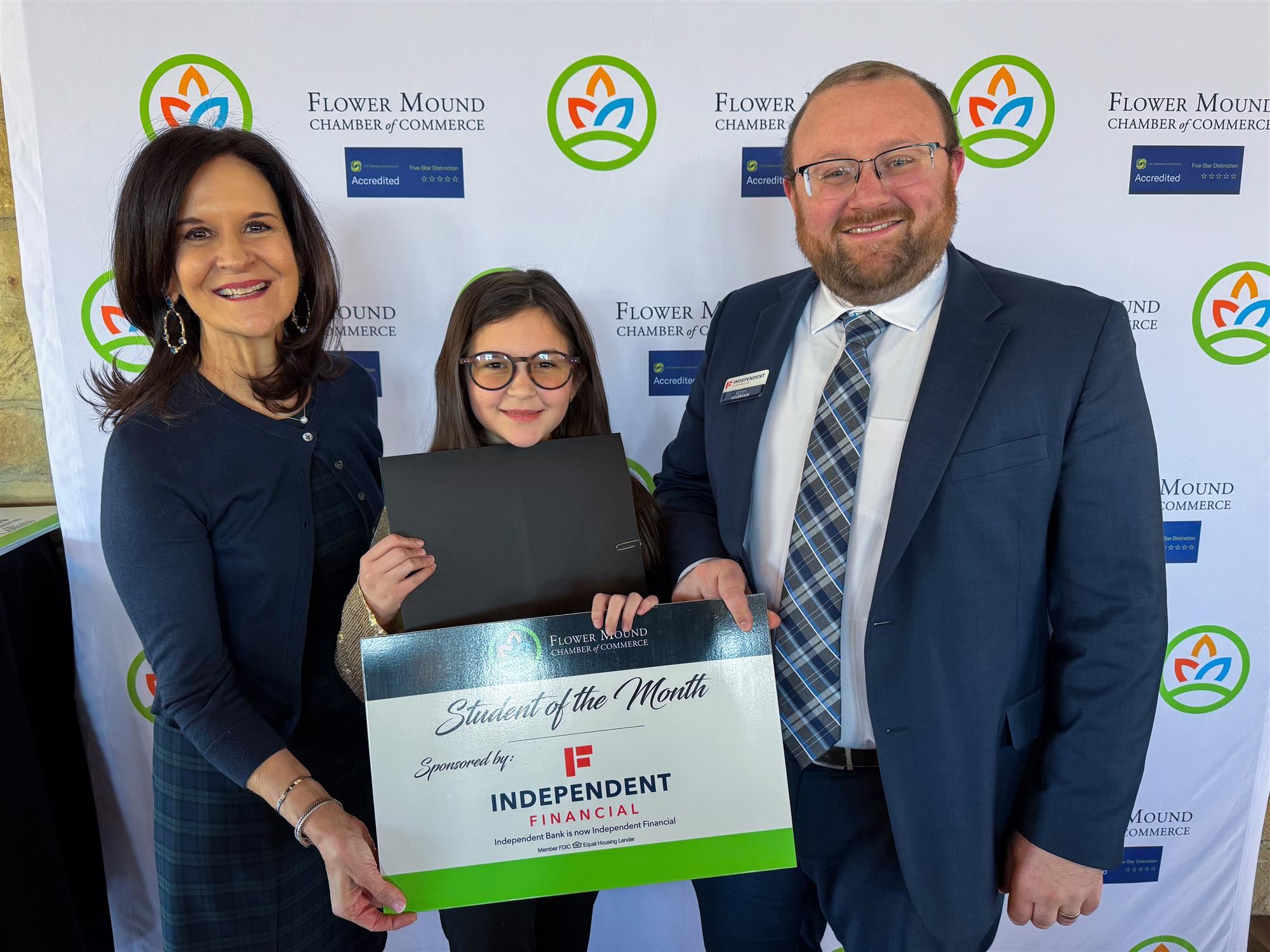 Forest Vista Elementary student Vivienne Macias named Flower Mound Chamber's Student of the Month. 