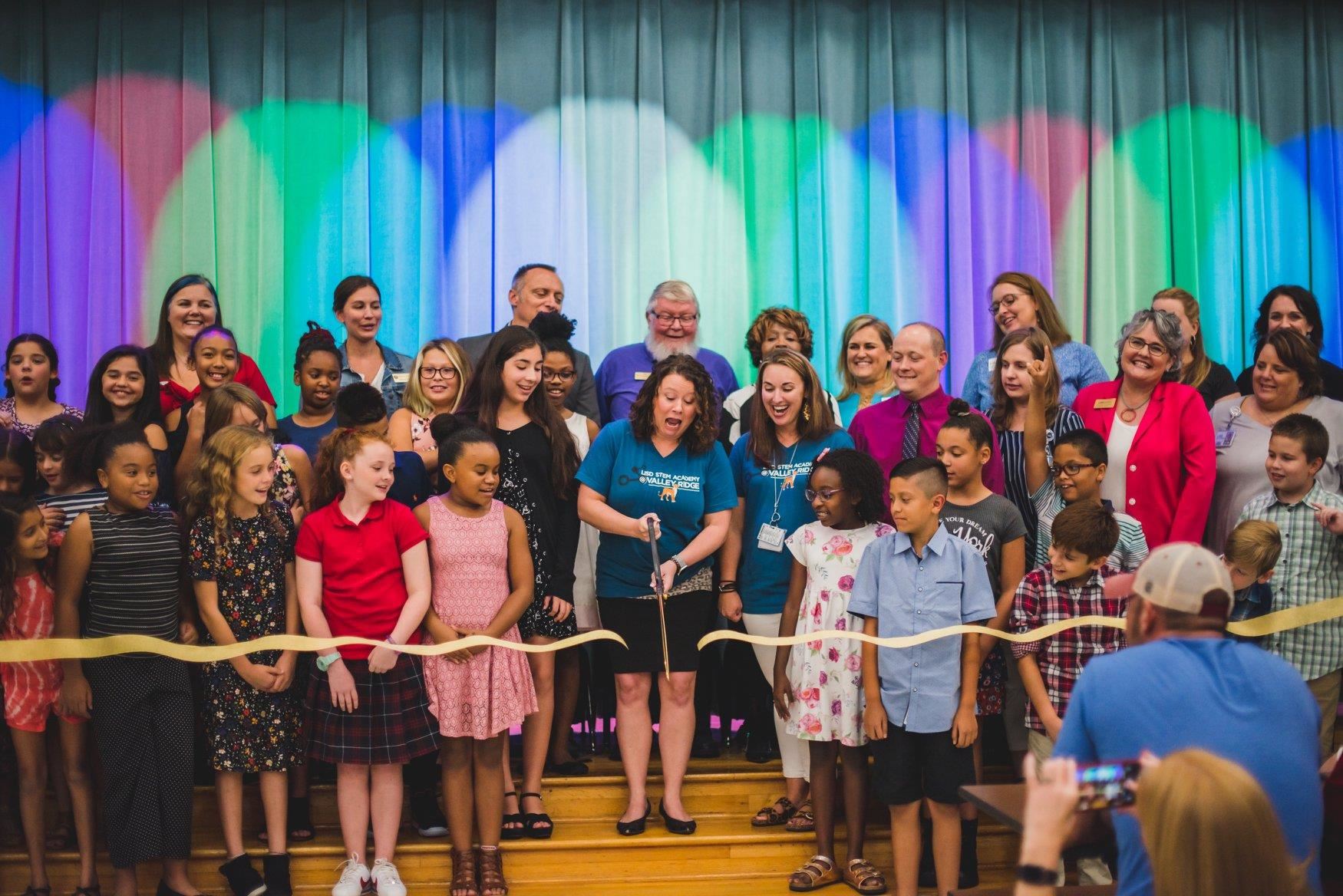 LISD STEM Academy at Valley Ridge Principal Rachel Garrett cuts official ribbon. 2019 