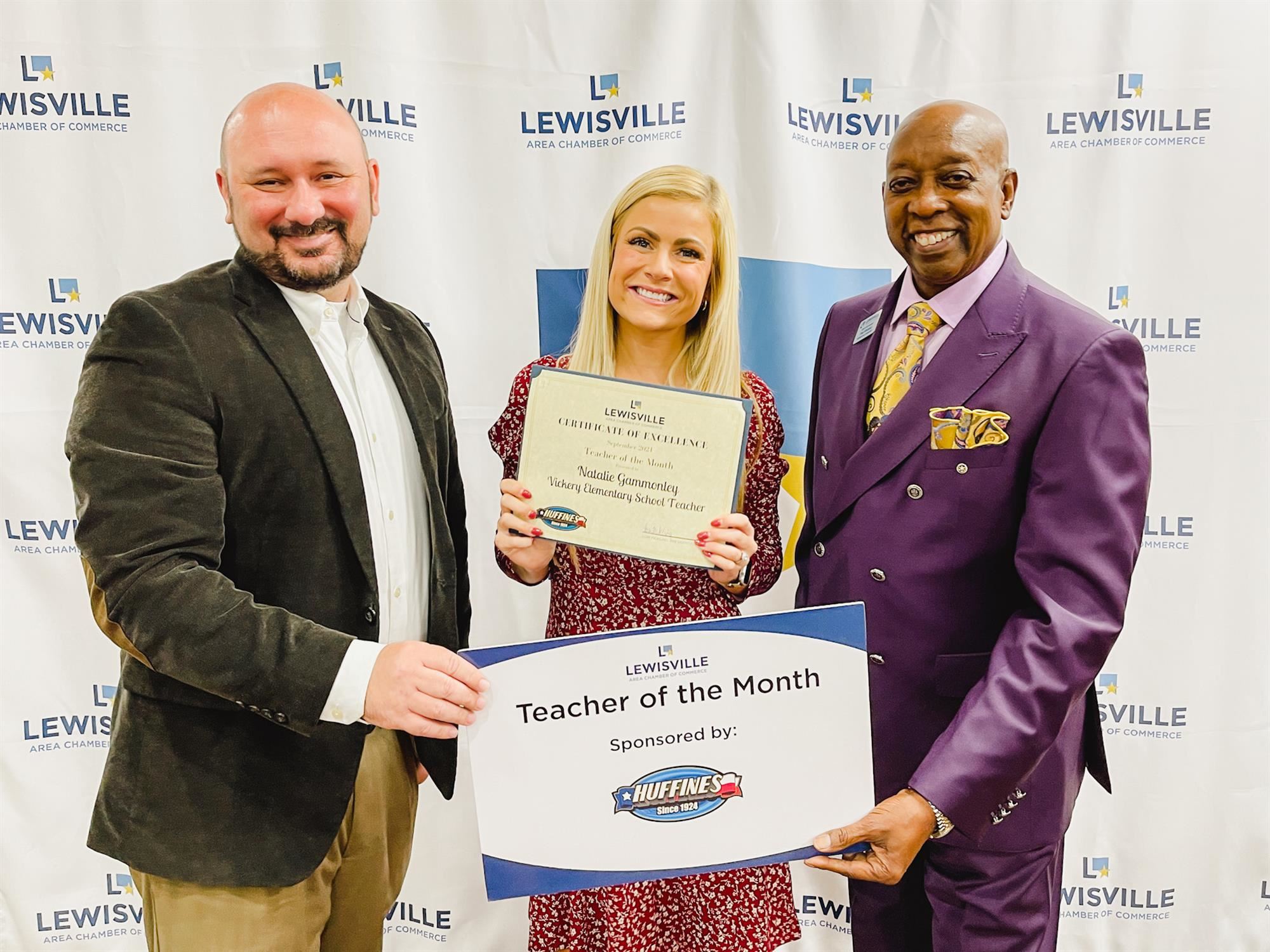 Lewisville Chamber Teacher of the Month Natalie Gammonley. September 2021