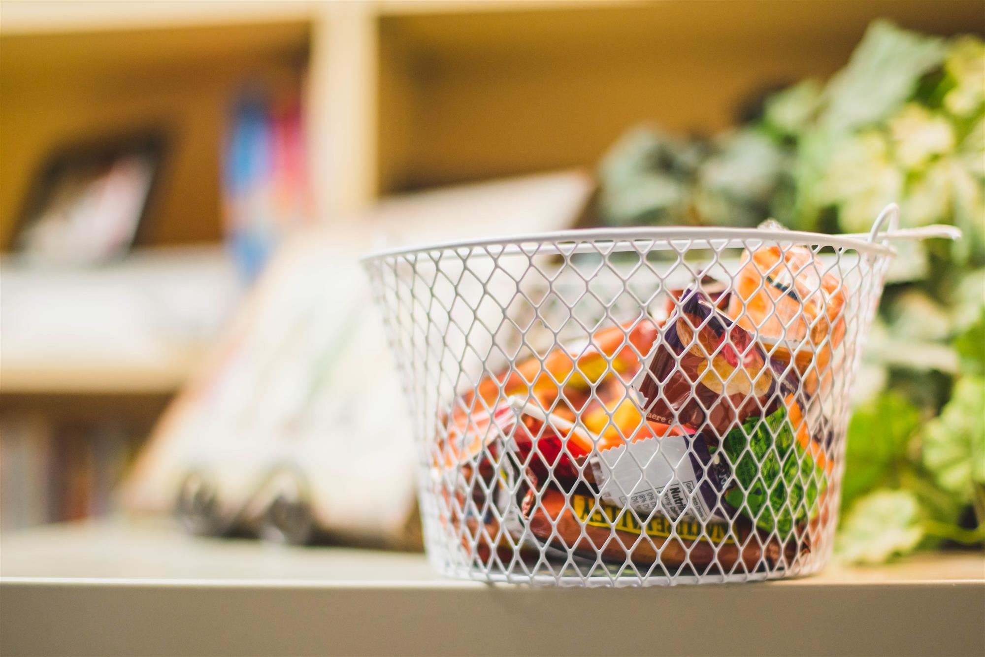 one basket of snacks in counselor's office 