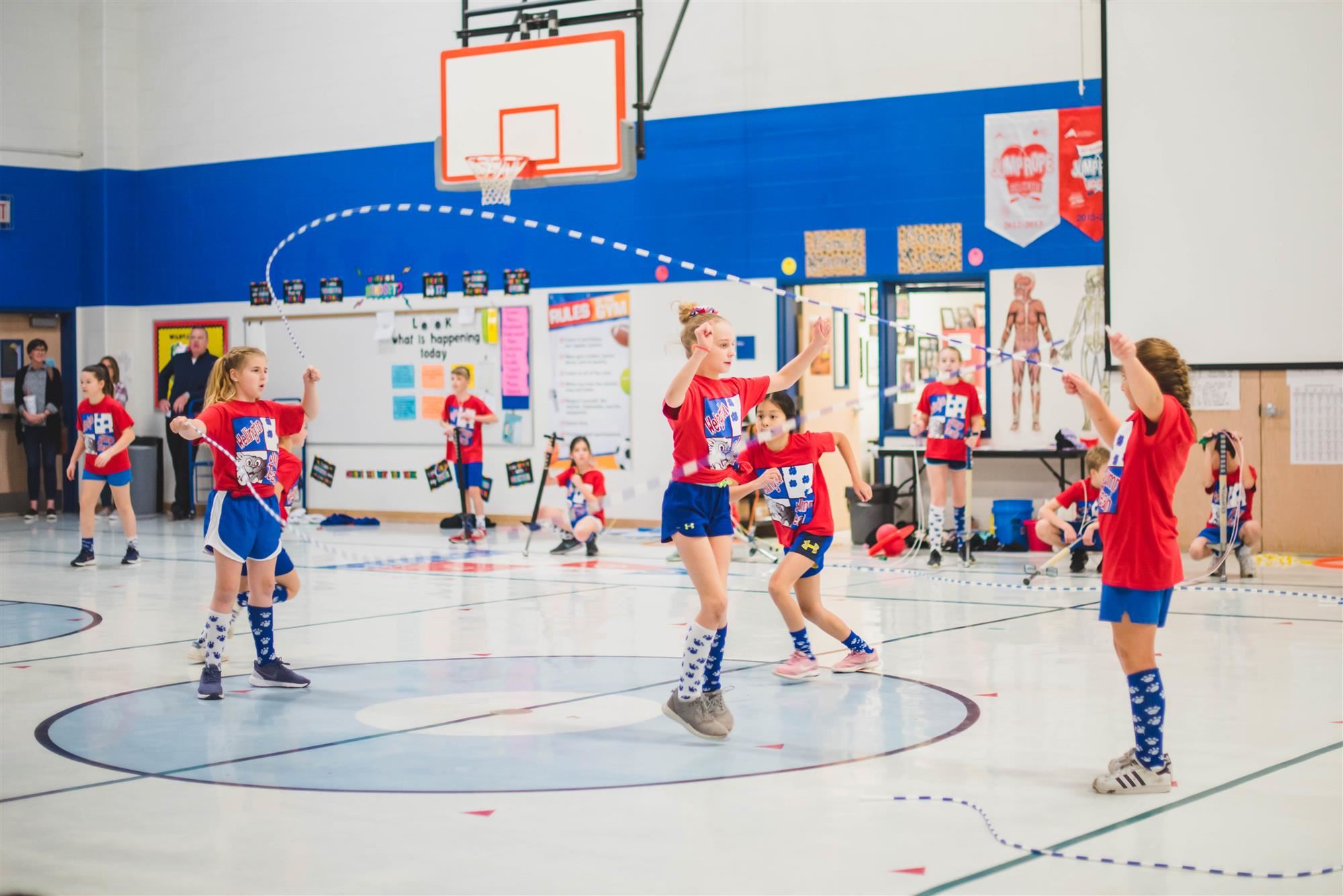 Jump rope team performs in gym 