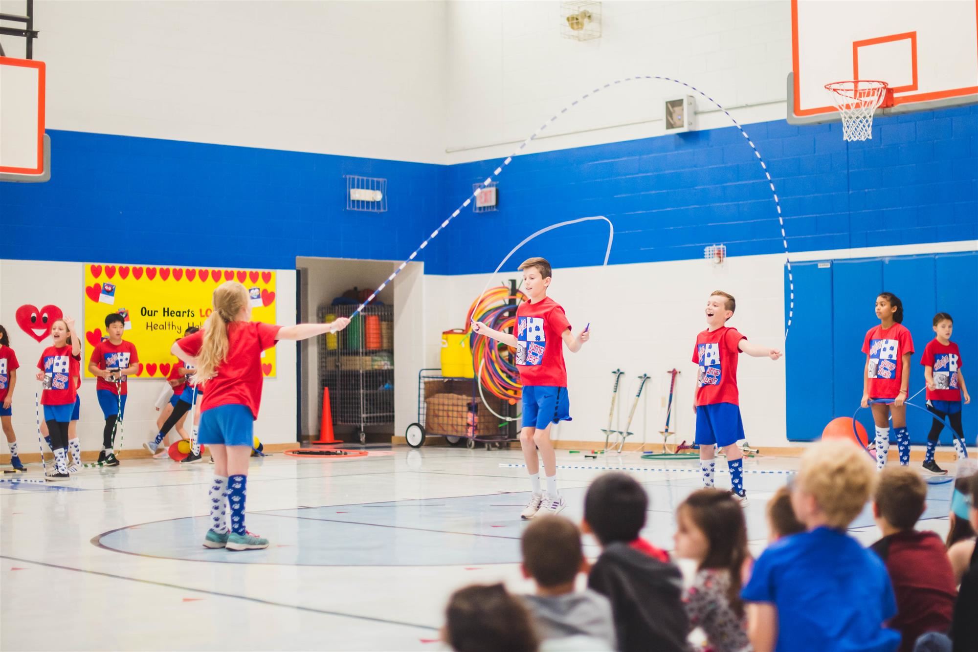 Jump rope team performs in gym 