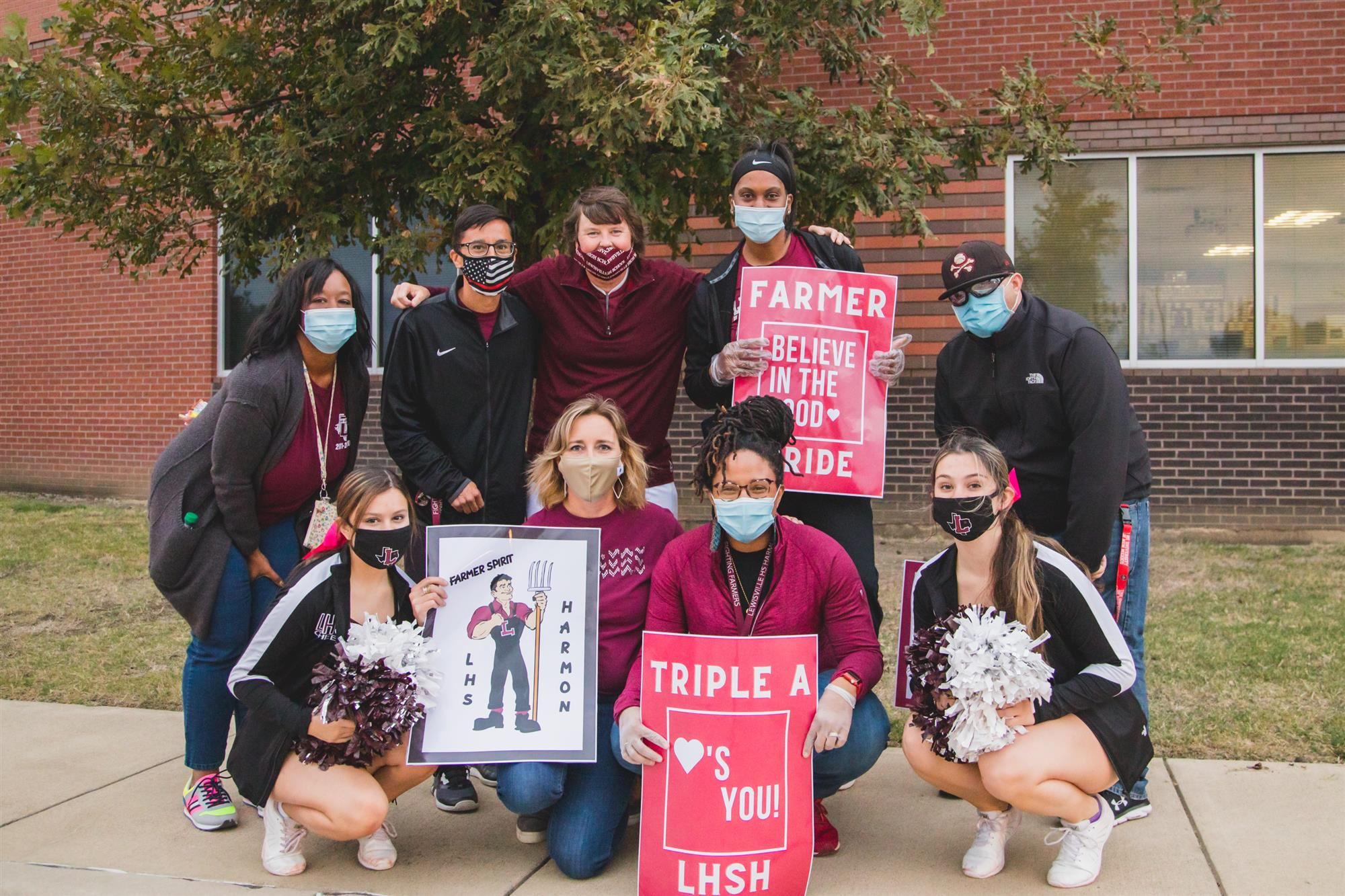 LHS Harmon hosted drive-thru parade for virtual students. 