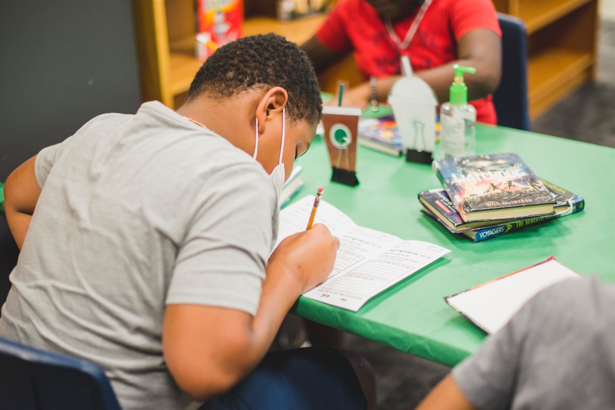 Student writes on book "Menu" worksheet
