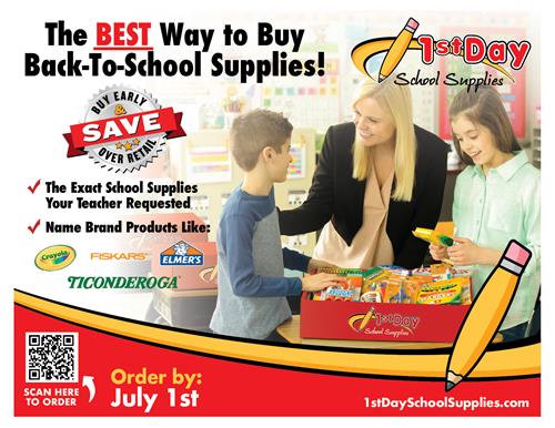 1stDaySchoolSupplies.com - Order by July 1st