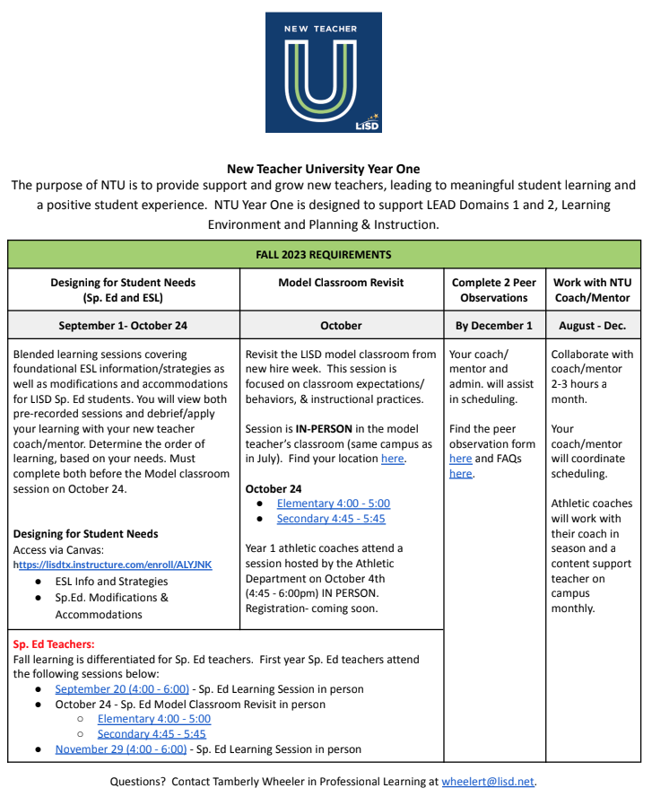 New to LISD / NTU Year 1 New to LISD / NTU Year 1